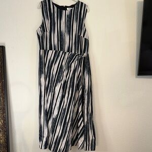 DKNY‎ Monochrome Striped Midi Dress